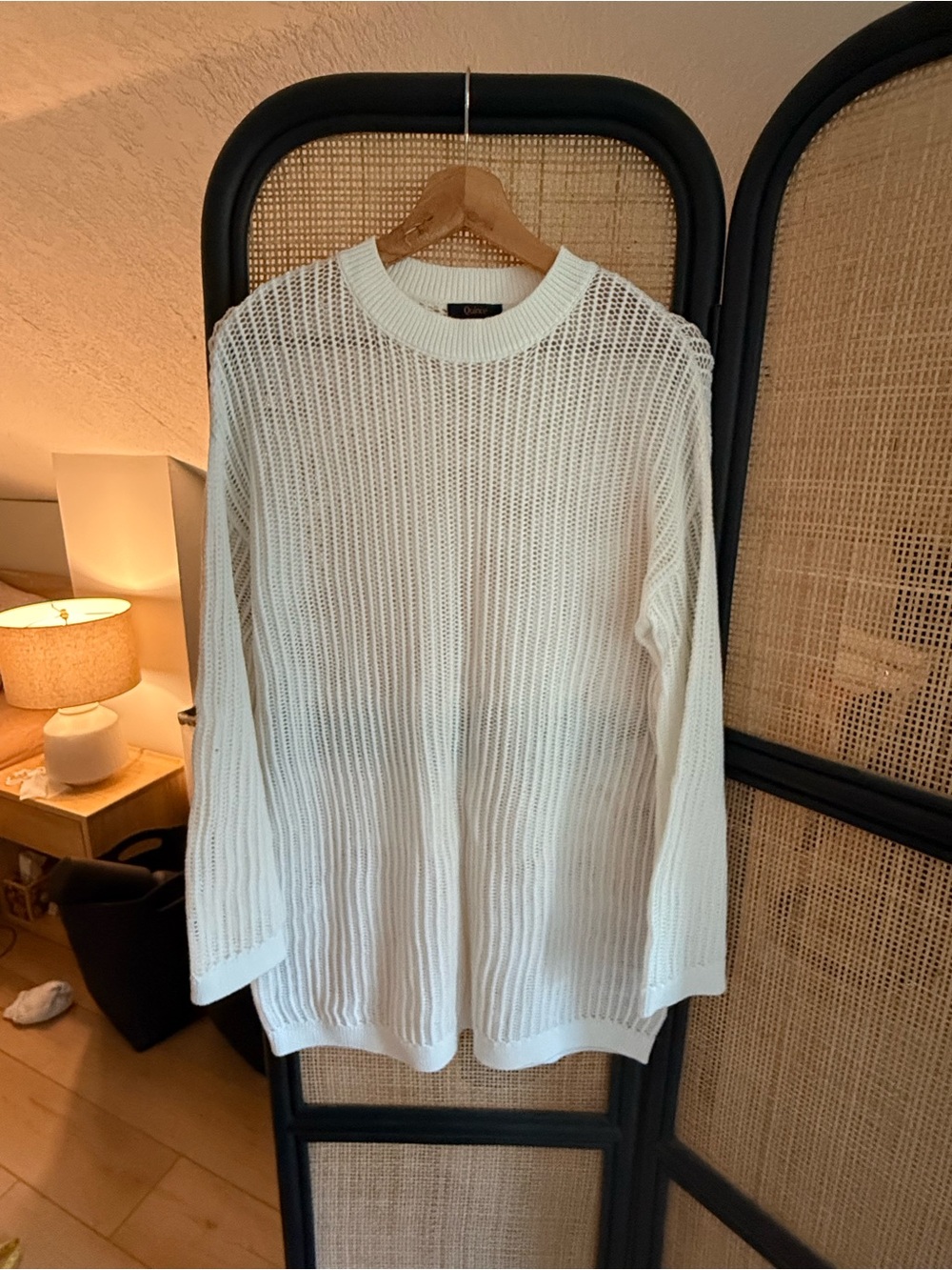 Quince 100% Organic Cotten Open-Knit Long Sleeve Cover Up Midi Dress Small